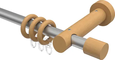 Produktbild von Interdeco Gardinenstange / Vorhangstange Silbergrau / Buche lackiert, Typ Talena Feta (Kappe), 20 mm Ø 1-läufig, 420 cm