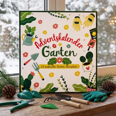 Produktbild von BRAST Adventskalender | 24 Türchen mit praktischen Garten-Utensilien | inkl. Tasche | Zubehör für Beet, Balkon & Zimmerpflanzen | Handschuhe Hacken Schutzmatte