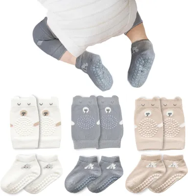 Produktbild von Knieschoner Baby 6-12 Monate, 3 Paar Kniestrümpfe, rutschfeste Gummipunkte, Unterstützung beim Krabbeln