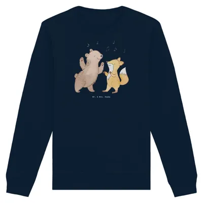 Produktbild von Mr. & Mrs. Panda Baumwoll Pullover Bär & Fuchs Disco Größe XXL - French Navy - Geschenk, Sweatshirt, Tanzen, Sweater, Feiern, Clubs, Clubbing, Pulli