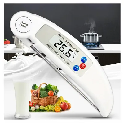 Produktbild von 1 Stück BBQ Thermometer Faltbare Digitale Fleischthermometer Lebensmittel Ofenthermometer Milch Wasser Öl Flüssigkeit Sonde Küche Werkzeuge Auto Abschaltung weiß