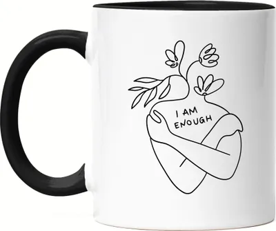 Produktbild von I Am Enough Tasse Schwarz Spruch Body Positivity Mental Health Frauentag Positives Denken