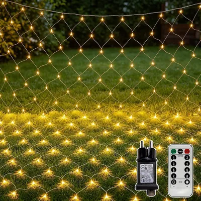 Lichtnetz 2x2 m, 144 LEDs, warmweiß, IP65, 8 Modi, Fernbedienung