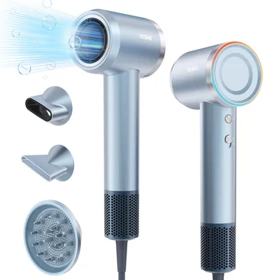 Image de YASHE Sèche-cheveux ionique HD-896, 1600 W, 3 embouts, bleu clair