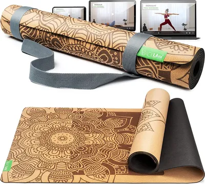 Produktbild von BACKLAxx® Kork Yogamatte mit Naturkautschuk inkl. Mattengurt - Nachhaltige Sportmatte (Fitnessmatte) rutschfest schadstofffrei mit Anti-Rutsch-Zonen