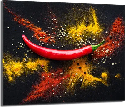 Produktbild von Herdabdeckplatte 60x52 Glaskeramikkochfeld Abdeckung Spritzschutz Glasplatte Deko Schneidebrett, Chilli Bunt