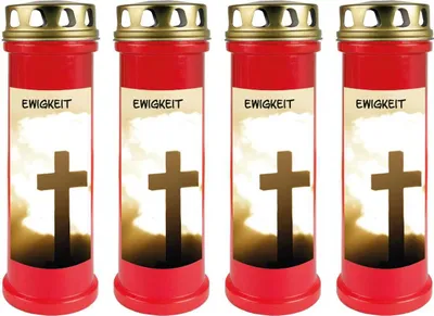 Produktbild von Grabkerze Rot 4er Pack, Brenndauer: 100 Stunden ( je Kerze ), Motiv: Ewigkeit