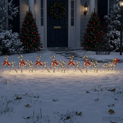 Imagen del producto de vidaXL: Reno navideño con trineo, juego de 7 unidades, 140 LEDs, luz blanca cálida