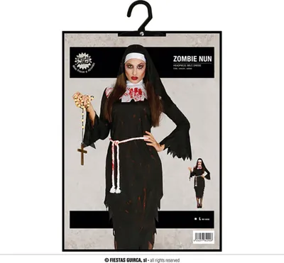 Product packaging for a zombie nun costume.
