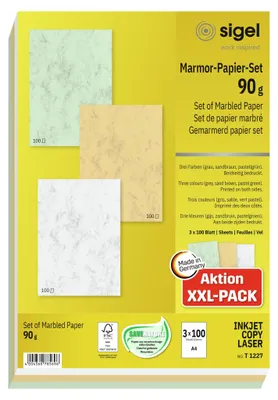 Obrázek produktu pro sigel T1227 sada mramorového papíru sigel, A4, 90 g/m², jemný papír, různorodé barvy