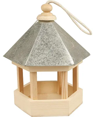 Productafbeelding van Vogelhuis, zeshoekig, met zinken dak, afmetingen 22 x 18 x 16,5 cm, gemaakt van grenenhout, voor in de tuin