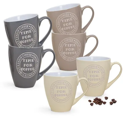 Produktbild von Grosse Kaffeetassen 6er Set einfarbig mit Spruch Coffee Time