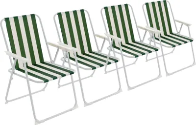 Produktbild von Harbor Housewares klappbare Strandkörbe aus Metall, grün gestreift, 4 Stück