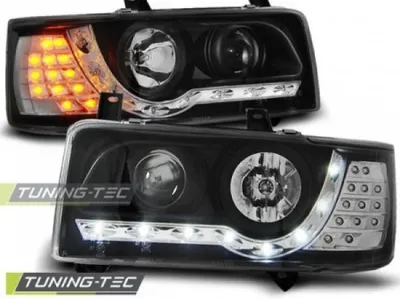 Produktbild von Scheinwerfer LED Tagfahrlicht Optik passend für VW T4 Bus Bj. 90-03 Schwarz LED Blinker