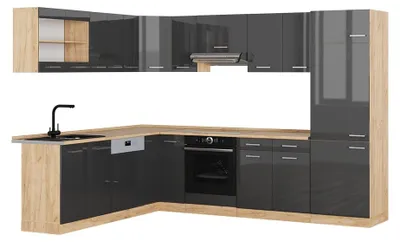Produktbild von Eckküche Vicco R-Line Anthrazit Hochglanz/Goldkraft Eiche 287 x 227 cm, AP Eiche, Model 43025