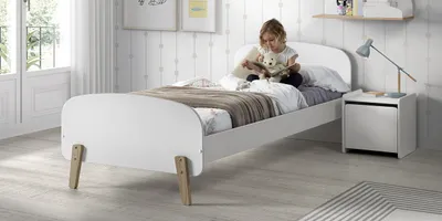 Produktbild von Vipack Kiddy Set best. aus Einzelbett 90x200 cm, mit Lattenrost und Nachtkonsole, Ausf. MDF weiß lackiert