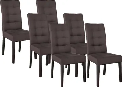 Produktbild von 6er Set VILLOSA Stühle - Brauner Stoff + Dunkle Holzbeine