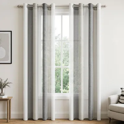 Voile-Gardinen, Streifen, halbtransparent, 225x140 cm, 2er-Set