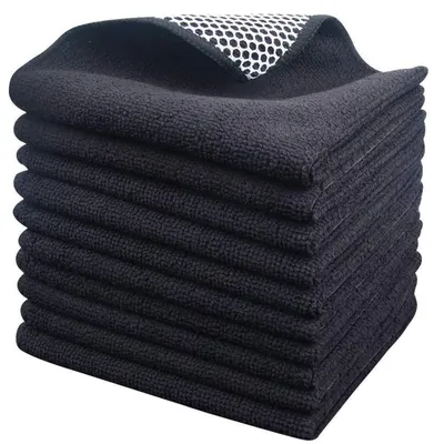 Immagine prodotto di Set di 10 strofinacci in microfibra, 30x30 cm, colore nero. Altamente assorbenti e senza pelucchi