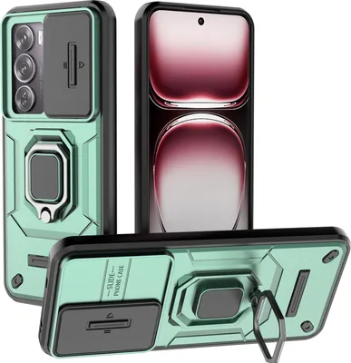 Obrázek produktu pro Pouzdro pro Oppo Reno12 Pro dvouvrstvé pouzdro s posuvnou ochranou kamery a držákem prstenu, stojánek zelené