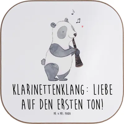 Produktbild von Mr. & Mrs. Panda Untersetzer für Gläser Klarinette Liebe  - Weiß - Geschenk, Coaster, Musiker, Klarinettenspieler, Ensemble, Glas, Musikgeschenke, Holzblasinstrument