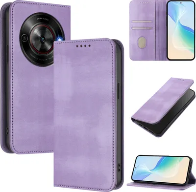 Obrázek produktu pro Pouzdro pro ZTE Blade A75 5G/Nubia Focus 5G, vintage kožené pouzdro s RFID ochranou, přihrádkami na karty, stojánkem Fialový