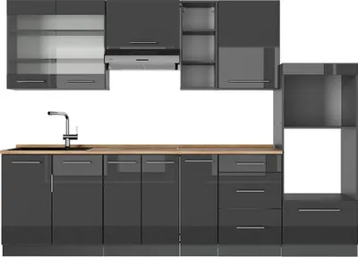 Produktbild von Küchenzeile Vicco Fame-Line Anthrazit Hochglanz 280 cm , AP Eiche, Model 57086