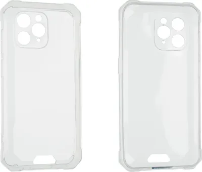 Two transparent phone cases are shown side-by-side against a white background.