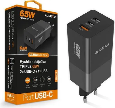 Produktbild von Aligator nabíječka PD65W, 2USB-C, 1xUSB-A, černá