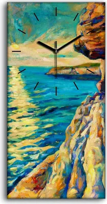 Produktbild von Wandbild Leinwand Bilder mit Uhr 30x60 Kunst Sonnenuntergang Meeresufer - schwarze Hände