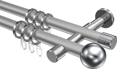 Produktbild von Interdeco Gardinenstange / Vorhangstange Silbergrau / Chrom, Typ Prestige Luino (Kugel), 20 mm Ø 2-läufig, 440 cm