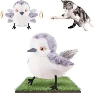 Produktbild von Migipaws Katzenspielzeug Flattervogel, lebensechtes Schnepfe-Zwitschern, berührungsaktiviertes Spielzeug für Katzen, interaktives elektrisches Katzenspielzeug mit Katzenminze, wiederaufladbar