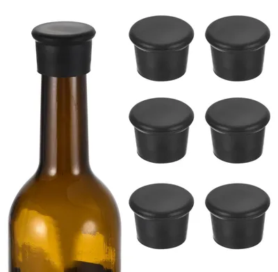Productafbeelding van Siliconen afsluitdopjes - Set van 6 - Herbruikbare afsluiters voor wijn-, mousserende wijn- en bierflessen - Zwart