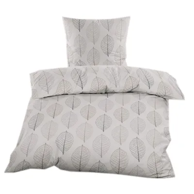 Produktbild von Biber Bettwäsche 135x200 cm | 2tlg. | Winter Garnitur | 100% Baumwolle | mit Reißverschluss | Beige mit Blätter