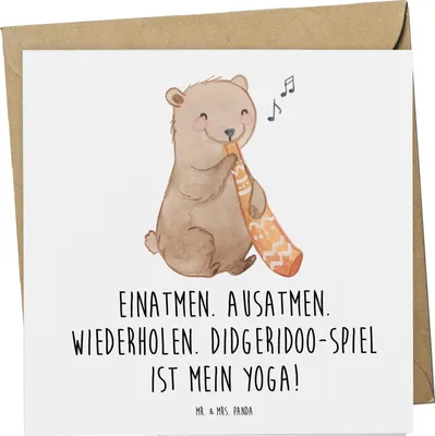 Produktbild von Mr. & Mrs. Panda Klappkarte Didgeridoo Yoga - Weiß - Geschenk, anlasskarte, doppelkarte, Atemtechnik, traditionell, Kultur, Australien, Instrument, vibrierend, Musiker