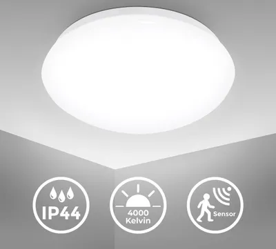 Obrázok produktu pre LED stropné svietidlo do kúpeľne okrúhle 28cm biele IP44 detektor pohybu 15W neutrálna biela