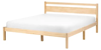 Produktbild von BELIANI Bett Hellbraun Kiefernholz mit Lattenrost 140x200 cm Hohes Kopfteil ohne Fußteil Schlicht Skandi Design Schlafzimmer Holzbett Doppelbett