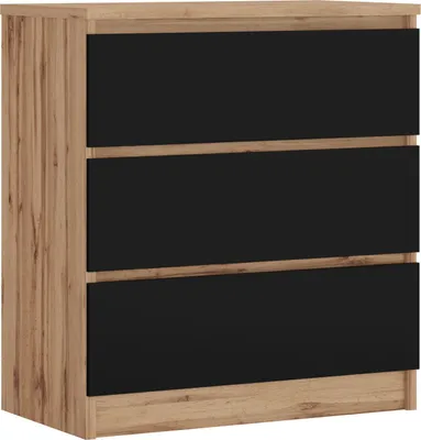 Produktbild von Kommode 3 Schubladen, Farbe: Wotan-Eiche / Schwarz, 78 x 70 x 39 cm