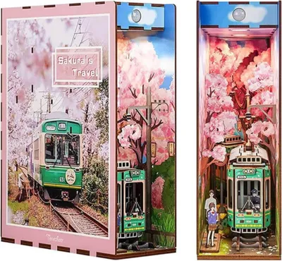 Image de Habarri | DIY Book Nook - Pays des cerisiers en fleurs - Puzzle 3D - Kit maison miniature avec meubles et lumière LED - Kit coin de livre