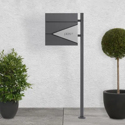 Obrázek produktu pro Poštovní schránka ML-Design s přihrádkou na noviny, 37x37x11 cm, antracit/stříbro, včetně stojanu