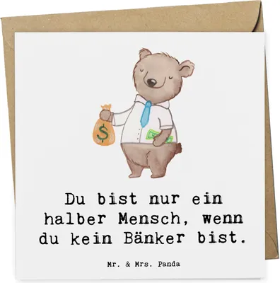 Produktbild von Mr. & Mrs. Panda Grußkarte Bänker Herz - Weiß - Geschenk, Glückwunschkarte, Ausbildung, Spruch, Lustig, anlasskarte, Witzig, Klappkarte, faltkarte, Beruf, doppelkarte