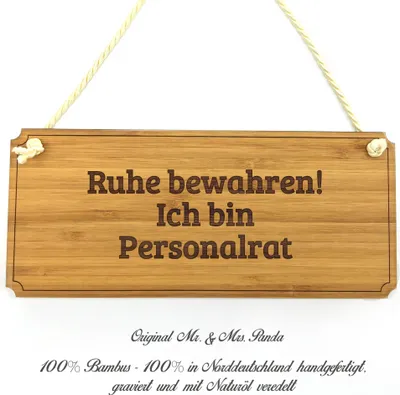 Produktbild von Mr. & Mrs. Panda Schild Personalrat - Geschenk, Studium, Geschenkidee, Türschild, Landhaus, Graviert, Hinweisschild, wandtafel, Infotafel, Shabby, Bachelor, Ausbildung