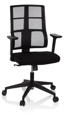 Produktbild von hjh OFFICE Profi Bürostuhl SPINIO Ergonomischer Schreibtischstuhl mit Armlehnen (höhenverstellbar) Stoff / Netzstoff Schwarz Drehstuhl für Büro, Zuhause