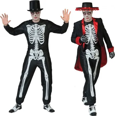 Skelett Kostüm Día de Muertos Overall und Frack für Herren Gr. M- XL schwarz Fasching Karneval Mottoparty Halloween Tag der Toten