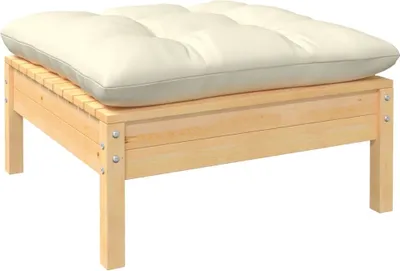 Produktbild von Gartenhocker mit Creme Kissen Massivholz Kiefer , Gartensofas Design 2024