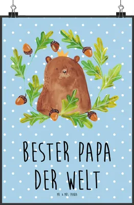 Produktbild von Mr. & Mrs. Panda Bild Bär König DIN A4 - Blau Pastell - Geschenk, Vatertag, Teddy, wandkunst, wanddeko, drucke, Daddy, Plakat, Vater, Papa, Wandbild, Dad