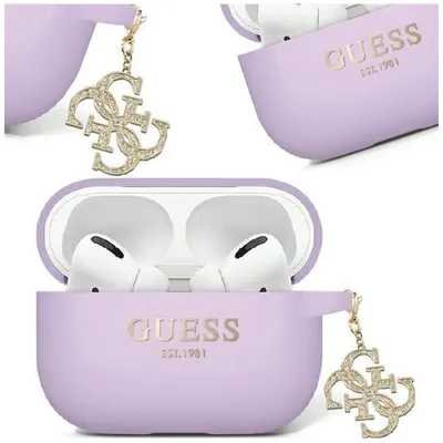 Produktbild von Guess GUAP2LECG4U Hülle für AirPods Pro 2 - Lila Flüssigsilikon-Glitzer-Dreiecksanhänger