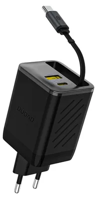 Obrázok produktu pre Nabíjačka na stenu Dudao A67EU GaN 67W s integrovaným zasúvacím USB-C káblom pre rýchle nabíjanie - čierna