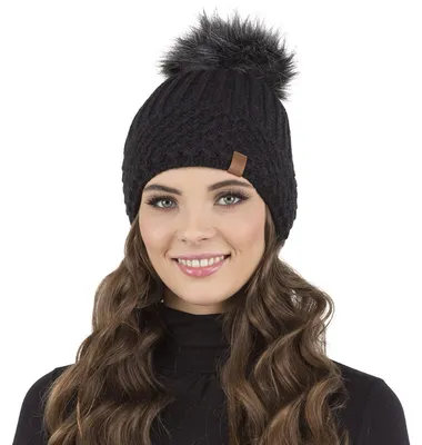 Immagine prodotto di Vivisence cappello con pompon da donna misura universale - copricapo caldo per l'inverno autunno elegante cappello con pompon in Pelliccia sintetica donne cappello classico - nero