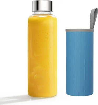 Bouteille En Verre Borosilicaté 1 Litre Avec Housse Silicone - Graduée, étanche, Lave-vaisselle, Pour Sport Et école